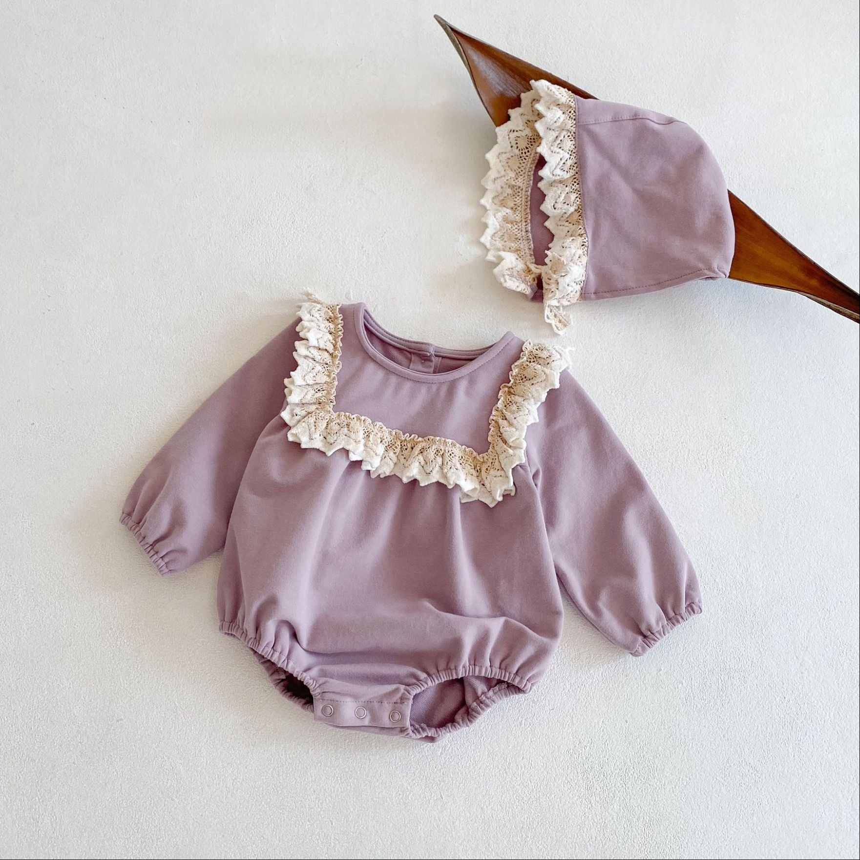 Lace Frill Bonnet Romper Set