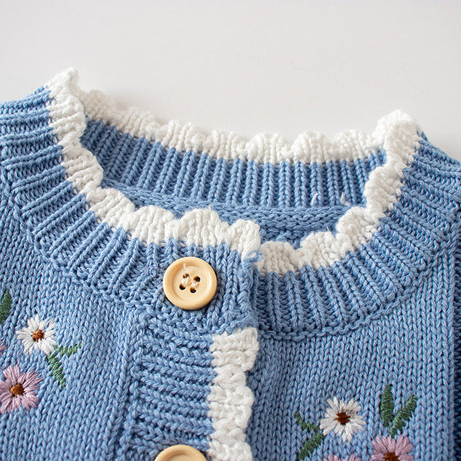 Embroidered Cable Knit Cardigan