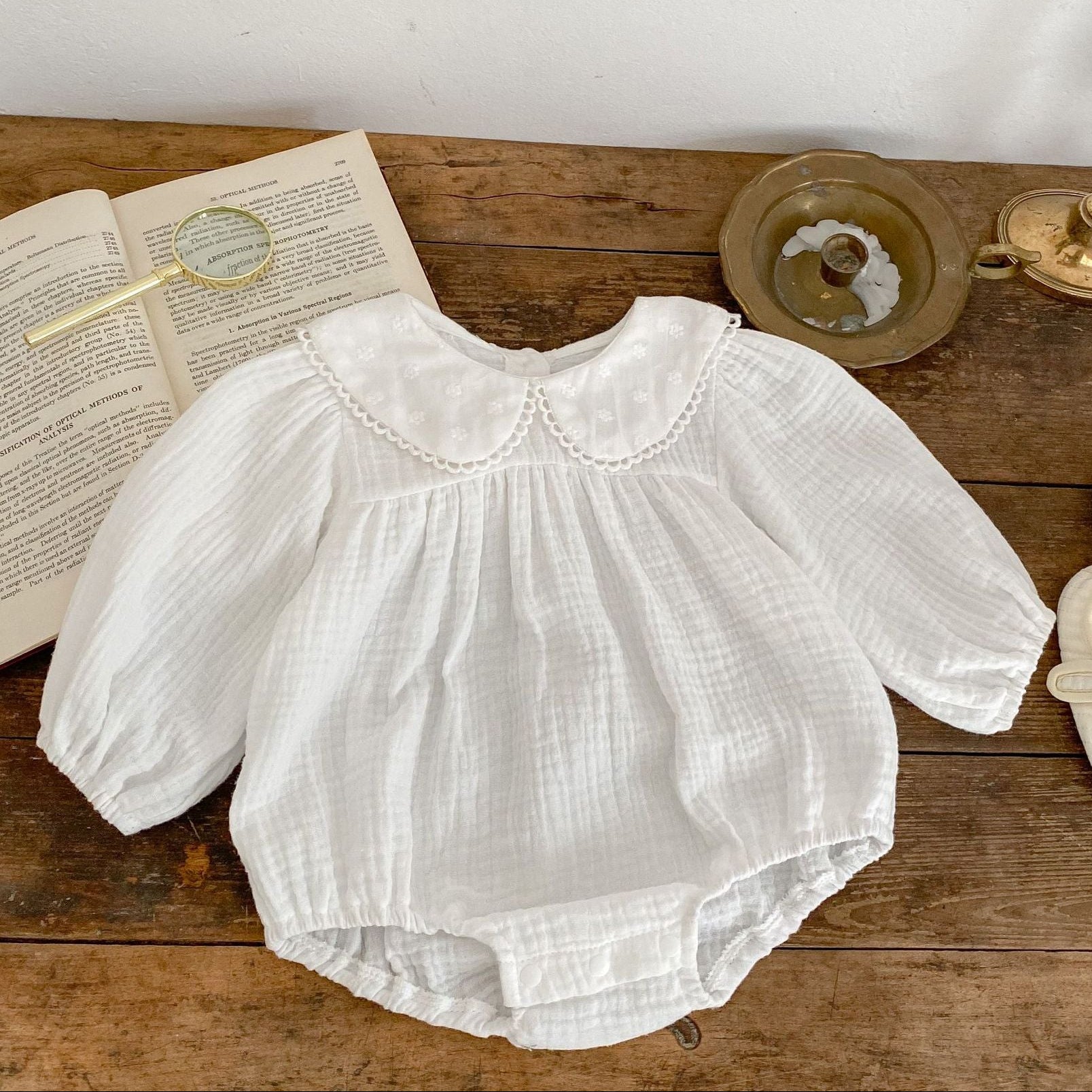 Floral Embroidered Cotton Gauze Romper