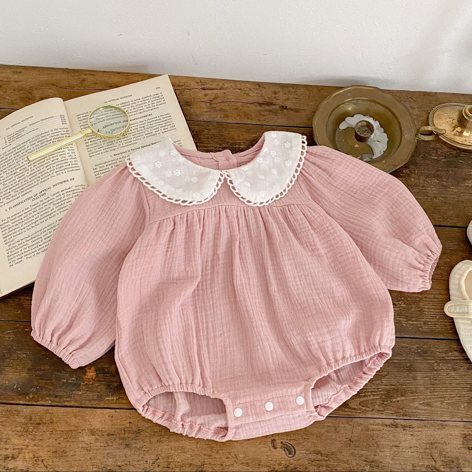 Floral Embroidered Cotton Gauze Romper