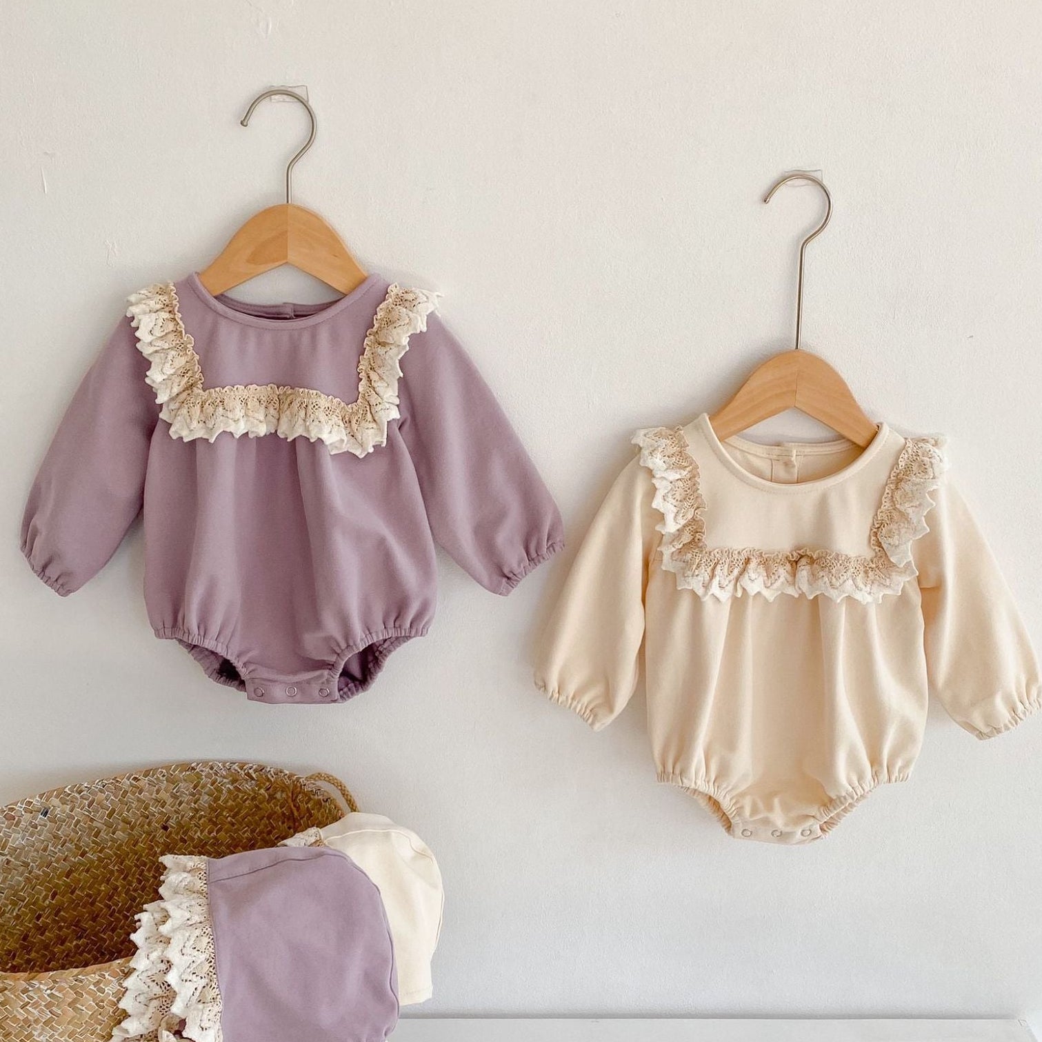 Lace Frill Bonnet Romper Set