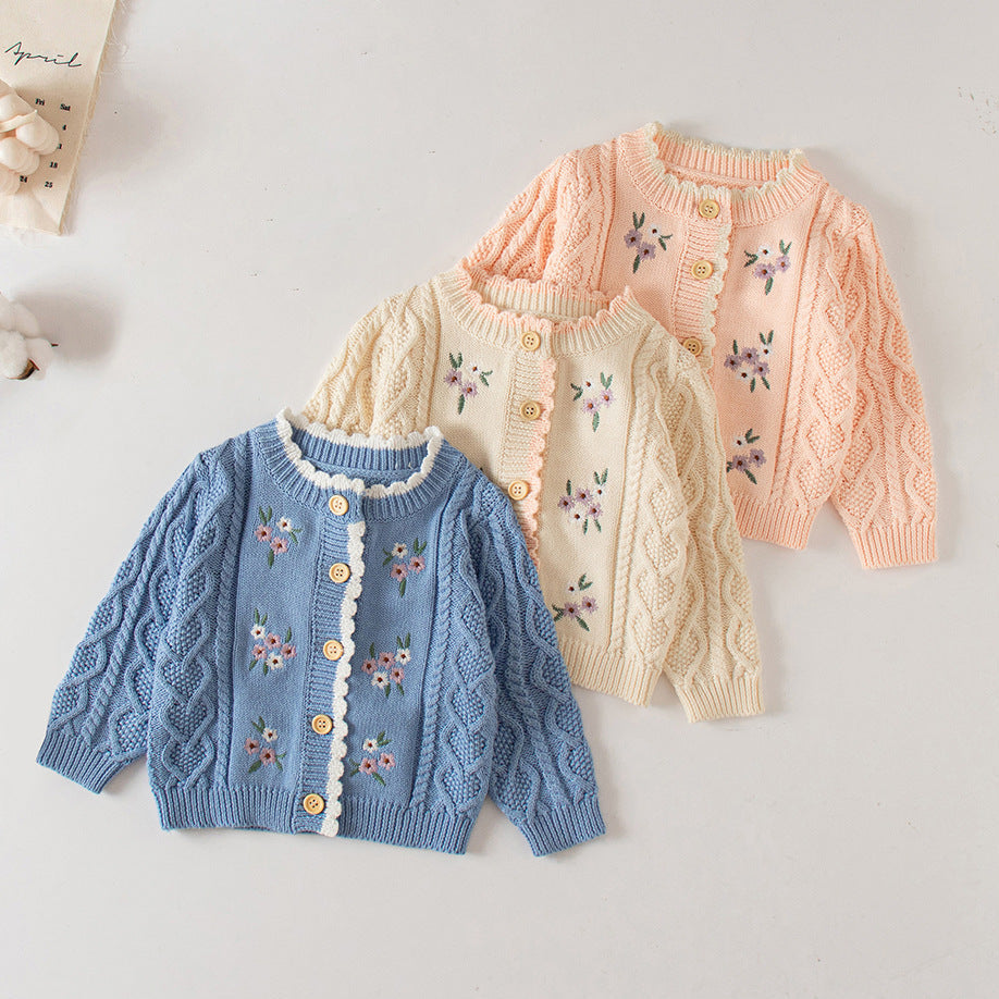Embroidered Cable Knit Cardigan