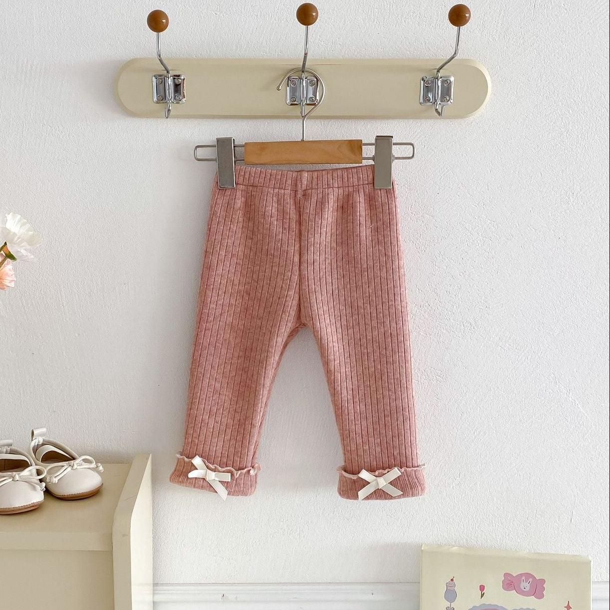 Ruffle Bow-Tie Ribbed Fleece Leggings (4 Colors)