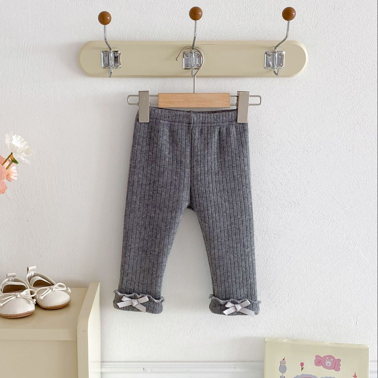 Ruffle Bow-Tie Ribbed Fleece Leggings (4 Colors)