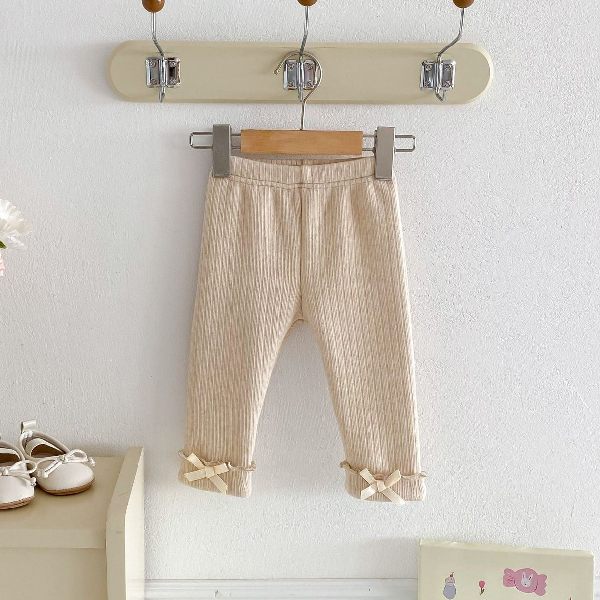 Ruffle Bow-Tie Ribbed Fleece Leggings (4 Colors)