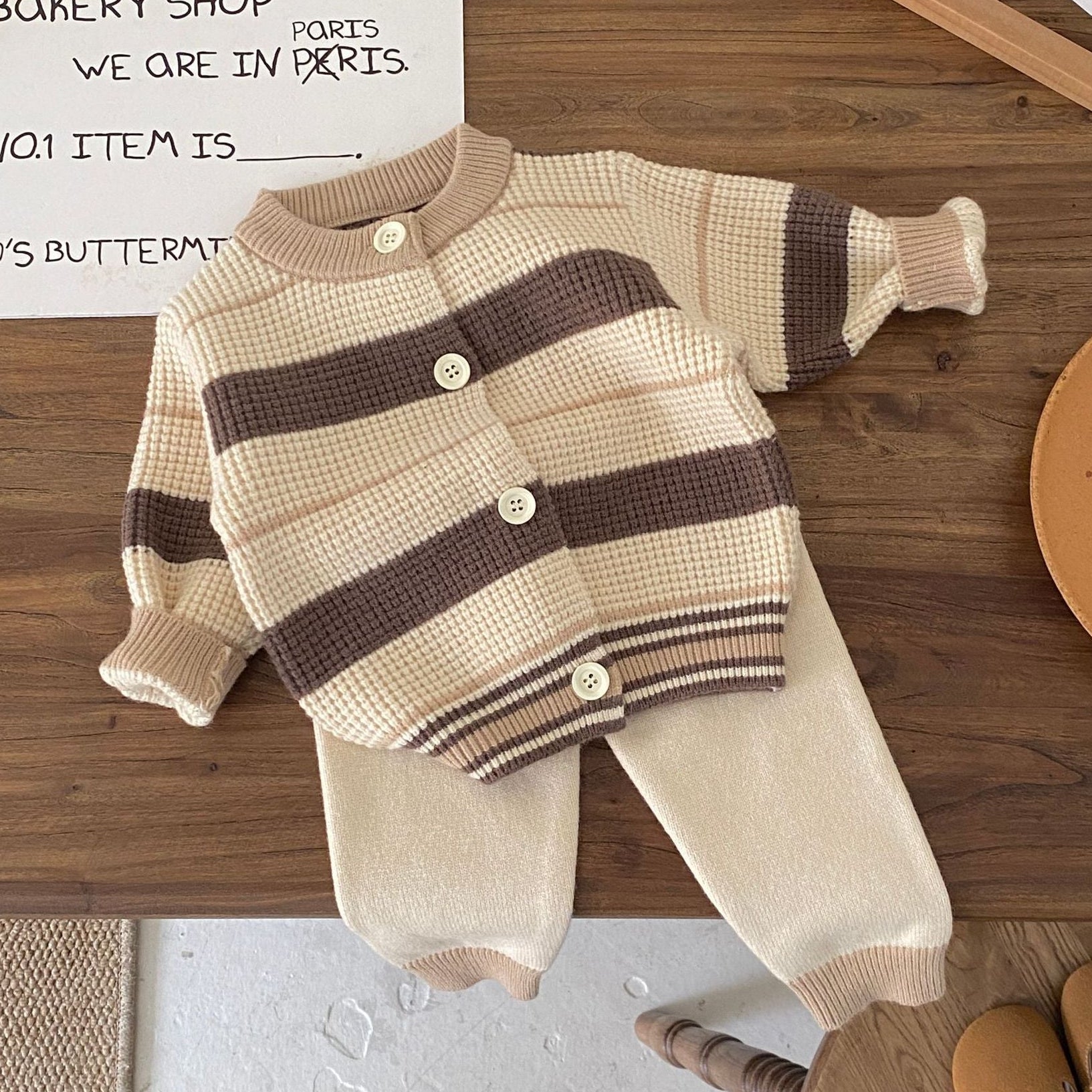 Cozy Stripe Knit Cardigan Set