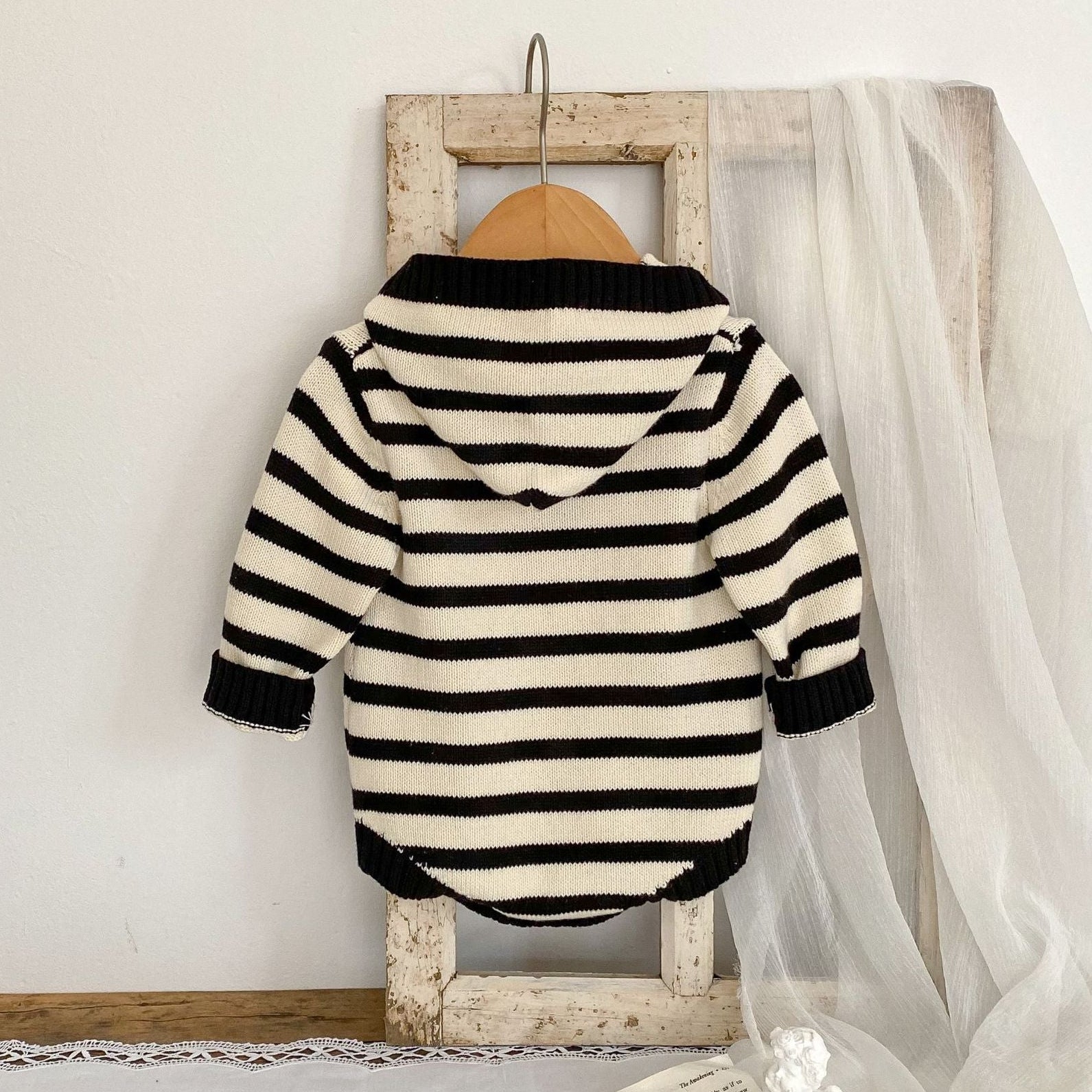 Black Stripes Hooded Knit Romper