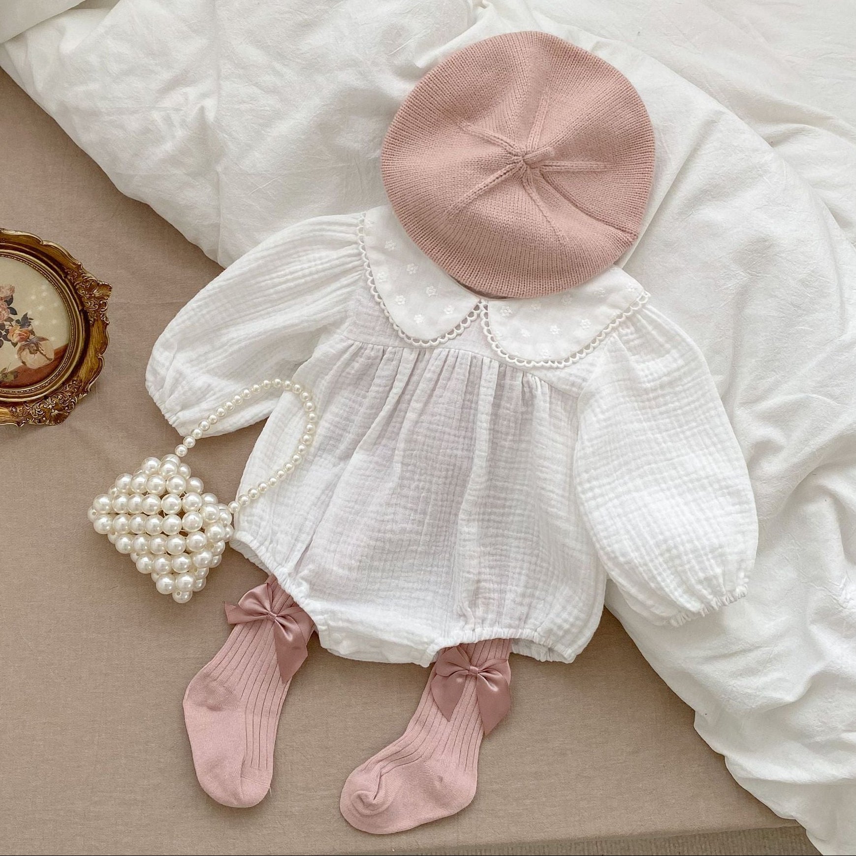 Floral Embroidered Cotton Gauze Romper