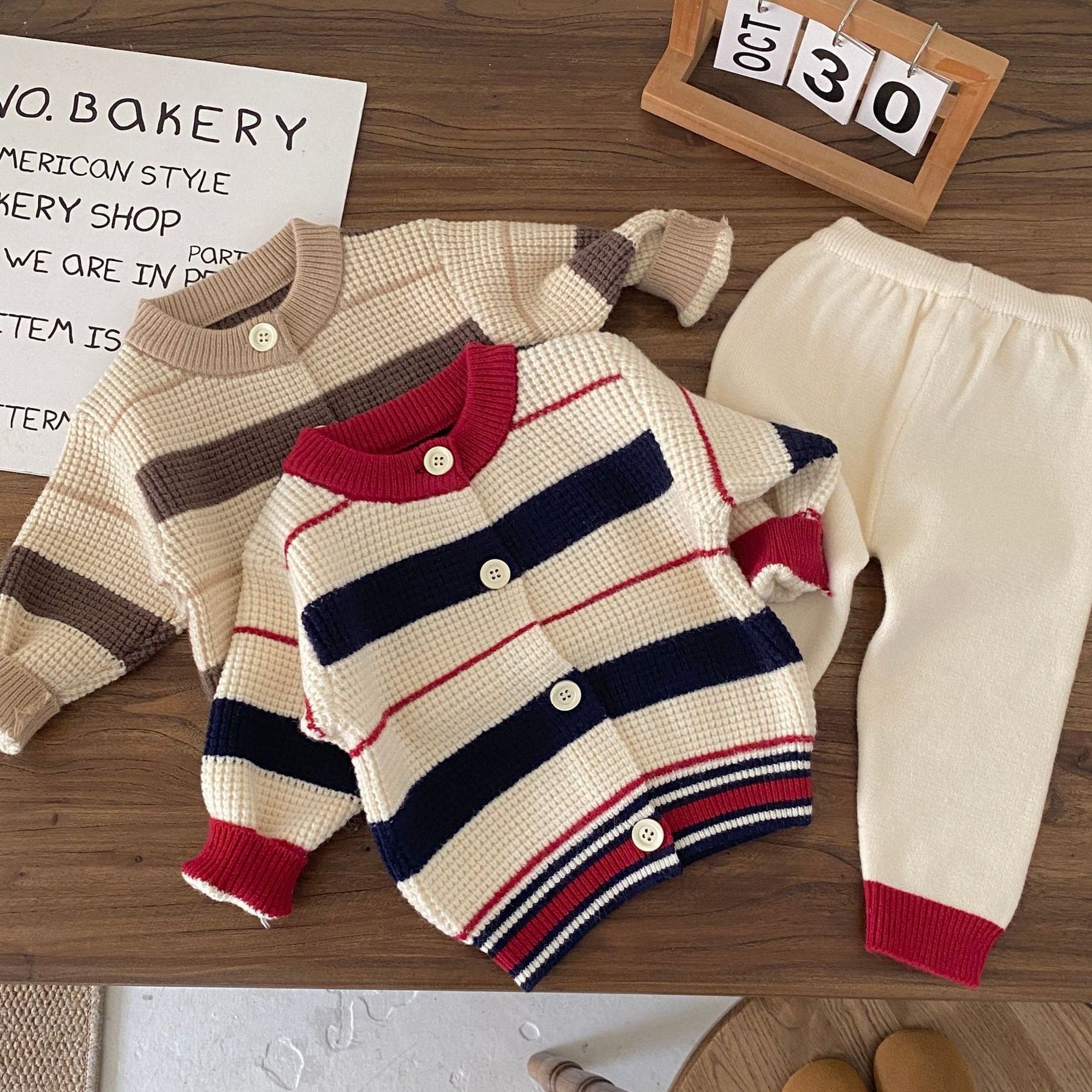 Cozy Stripe Knit Cardigan Set