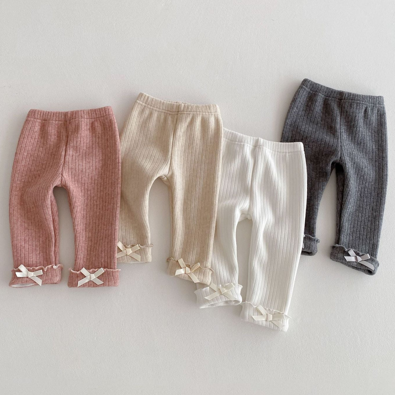 Ruffle Bow-Tie Ribbed Fleece Leggings (4 Colors)