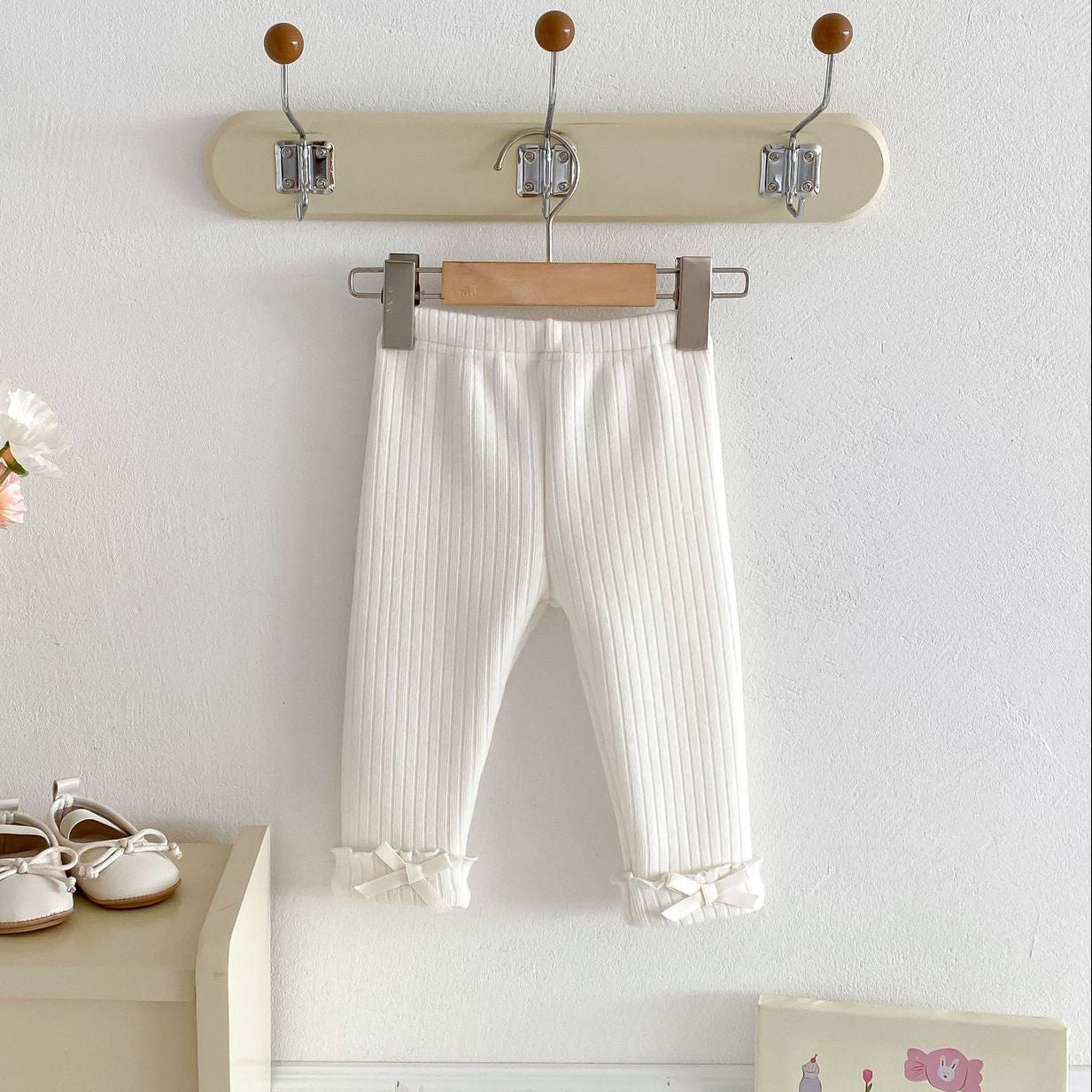 Ruffle Bow-Tie Ribbed Fleece Leggings (4 Colors)