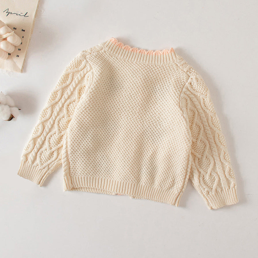 Embroidered Cable Knit Cardigan
