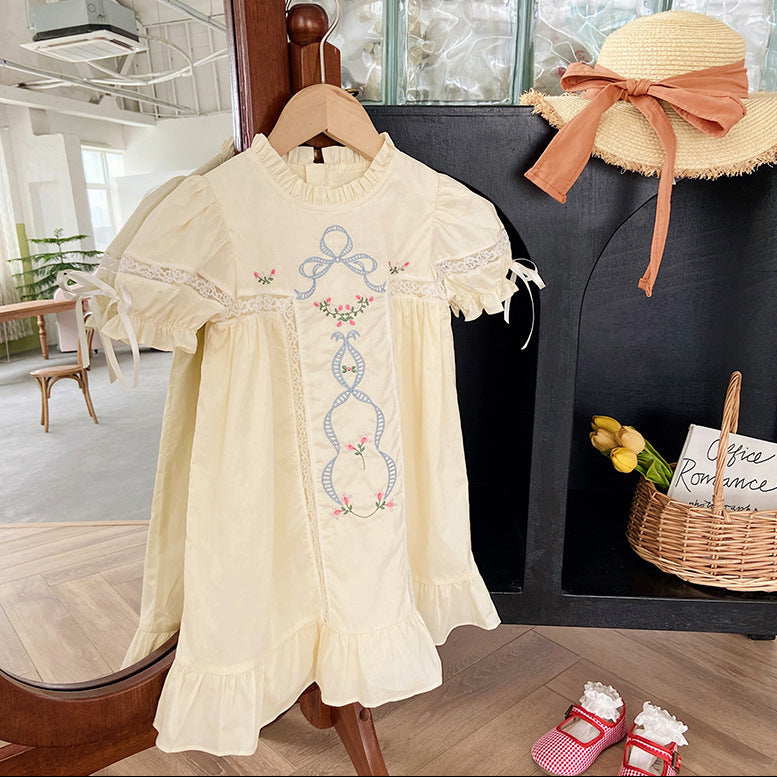 Ribbon Embroidered Smock Dress