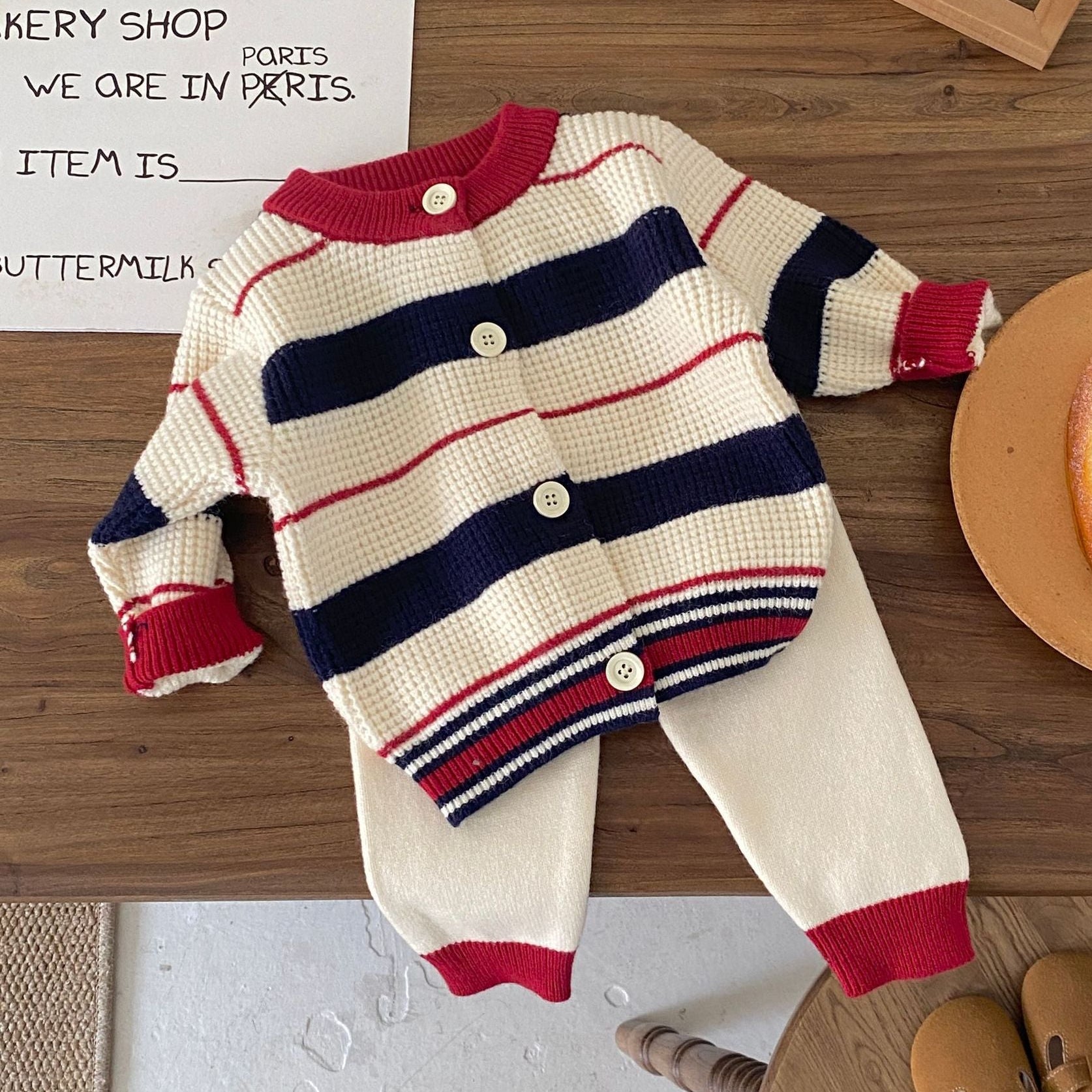 Cozy Stripe Knit Cardigan Set