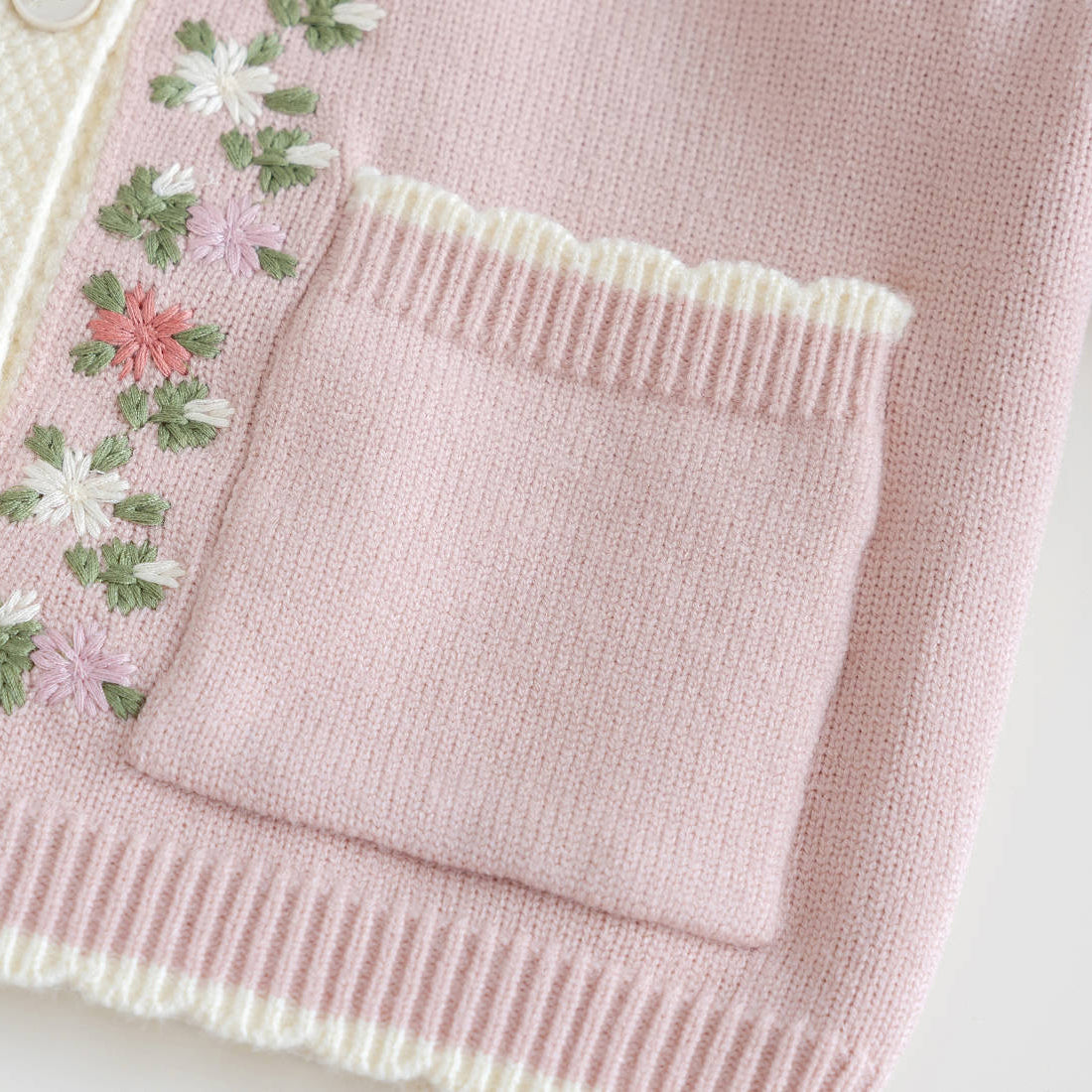 Embroidered Flower Pocket Cardigan