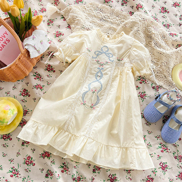Ribbon Embroidered Smock Dress