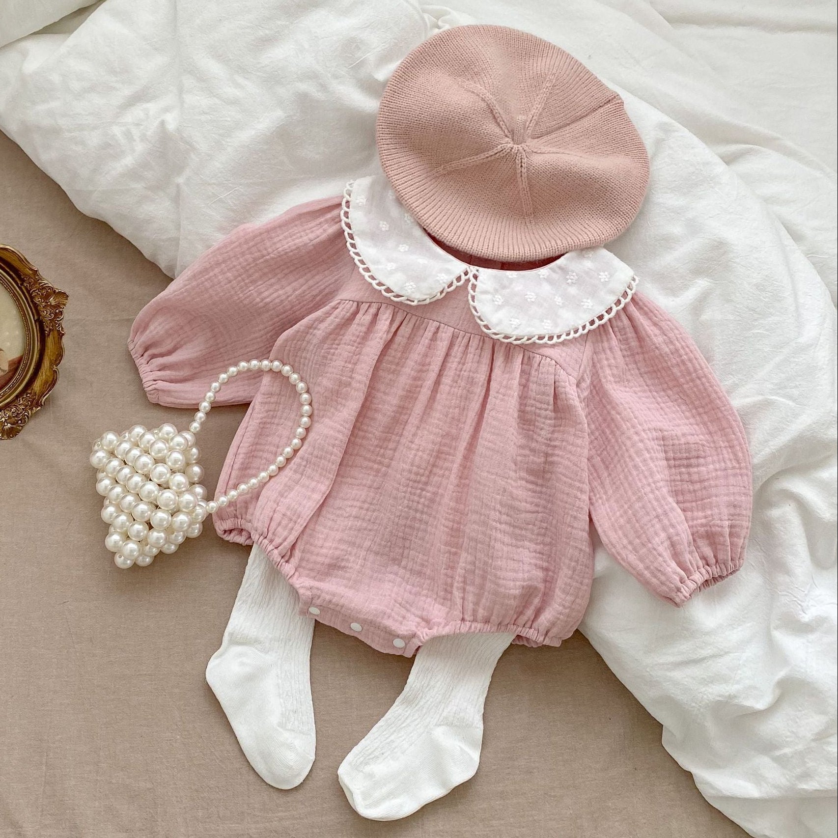 Floral Embroidered Cotton Gauze Romper