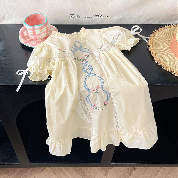 Ribbon Embroidered Smock Dress